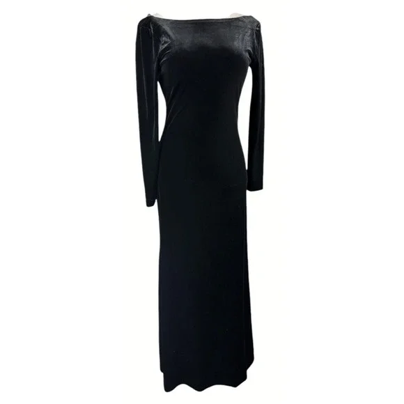 Vtg Lauren Ralph Lauren Velvet Black Maxi Dress Drape Back Evening Gown Medium - Picture 5 of 15